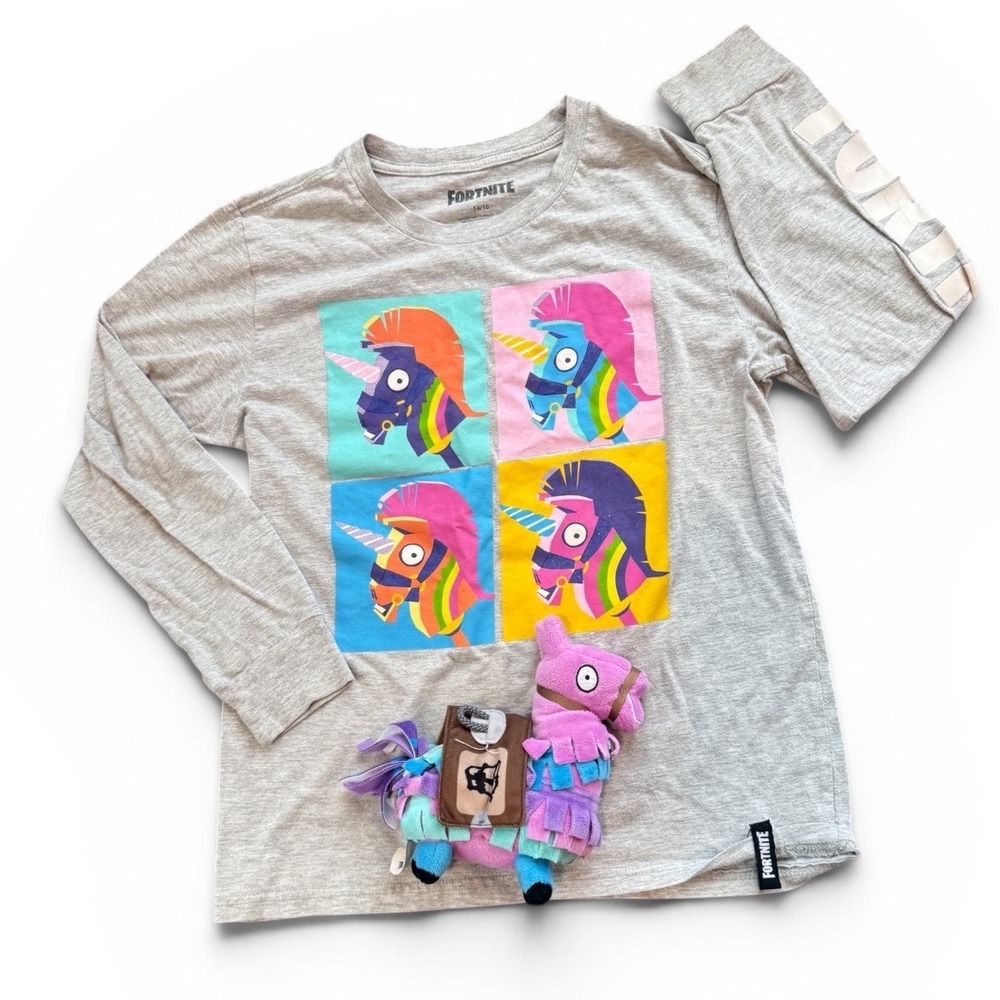 fortnite llama long sleeve shirt 14 16 gray graphic tee boys  gamer top